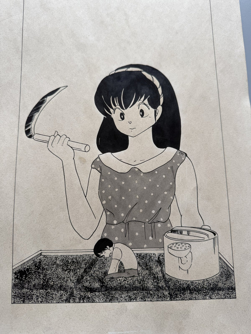 Close-up ink brushwork detail of Maison Ikkoku Scene | Showa Manuscript Study