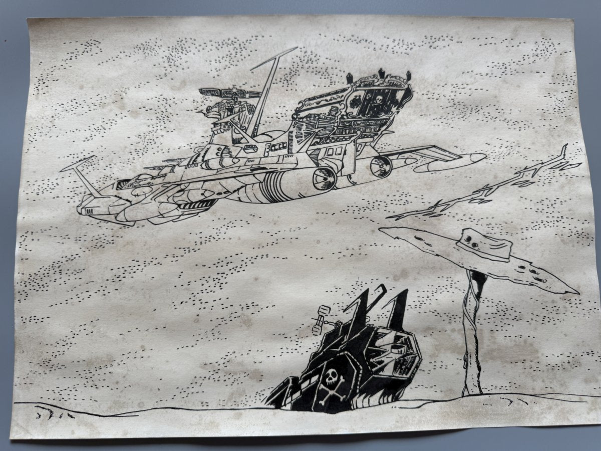 Close-up ink brushwork detail of Galaxy Express 999 Scene | Showa Manuscript Study