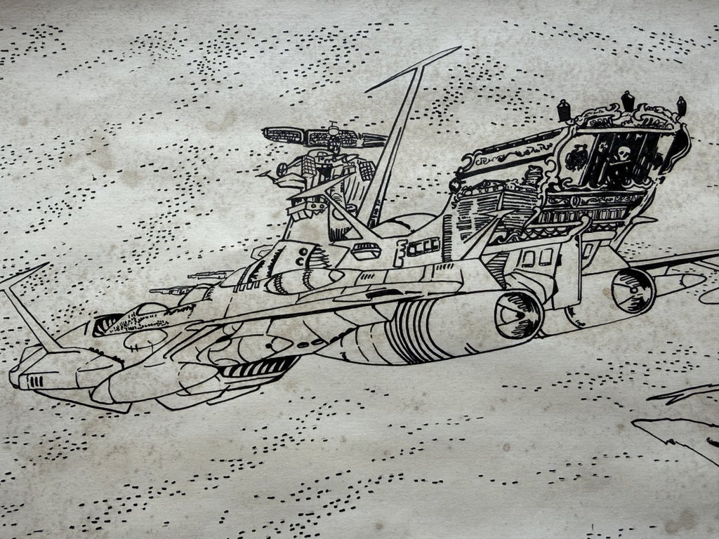 Character detail from Galaxy Express 999 Scene | Hand-Drawn on Aged Paper