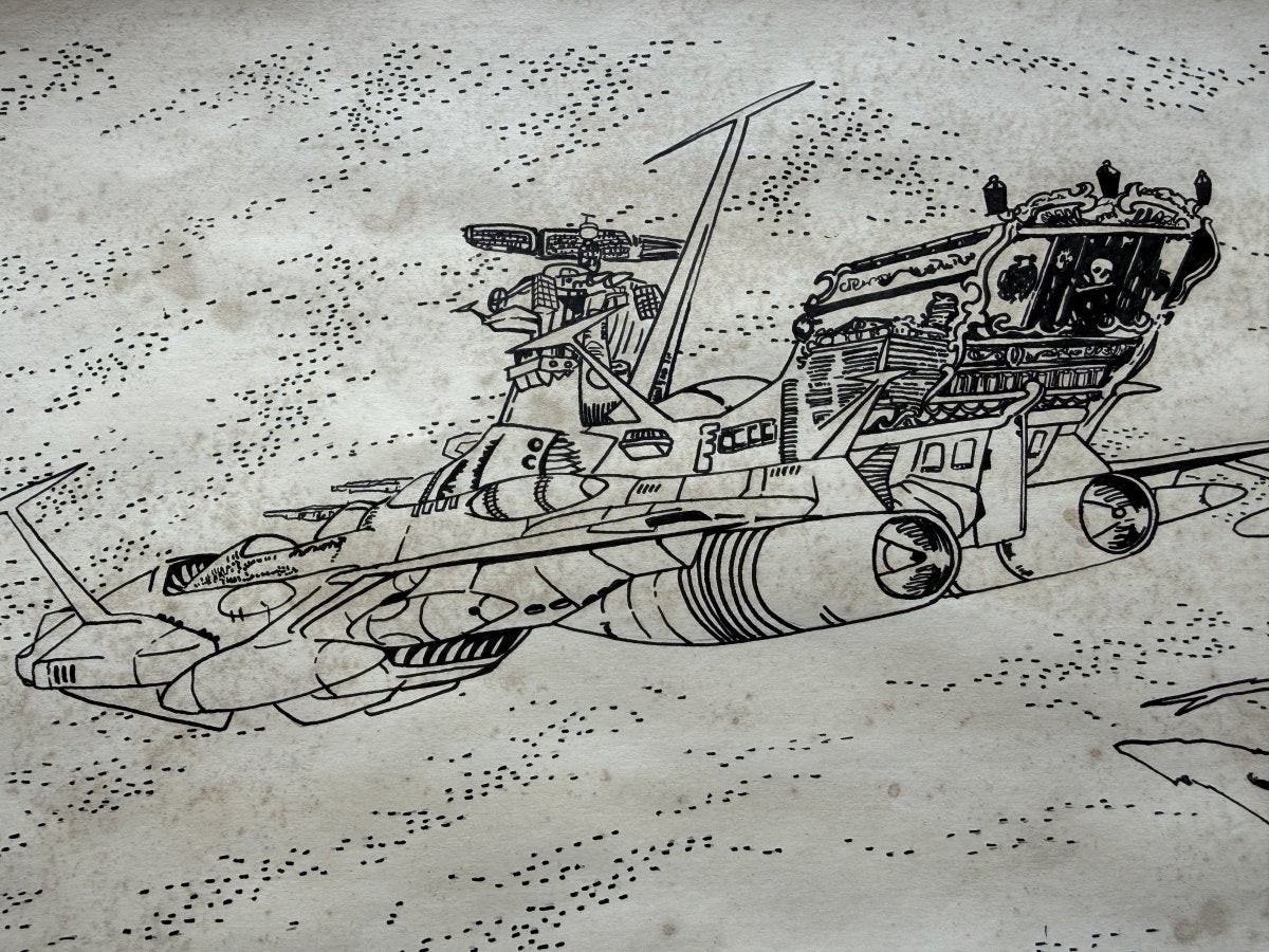 Character detail from Galaxy Express 999 Scene | Hand-Drawn on Aged Paper