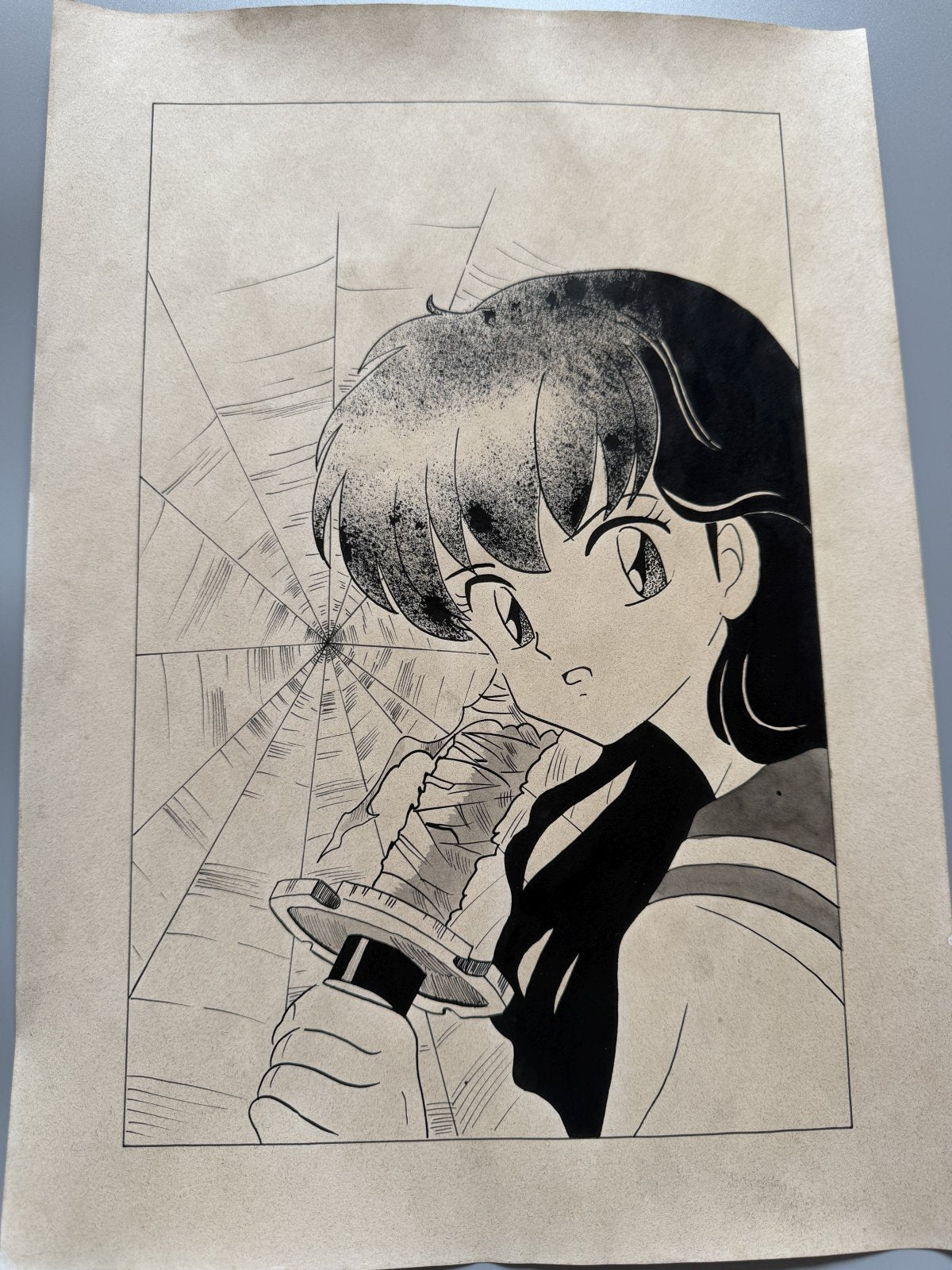 Character detail from Inuyasha Scene | Hand-Drawn on Aged Paper