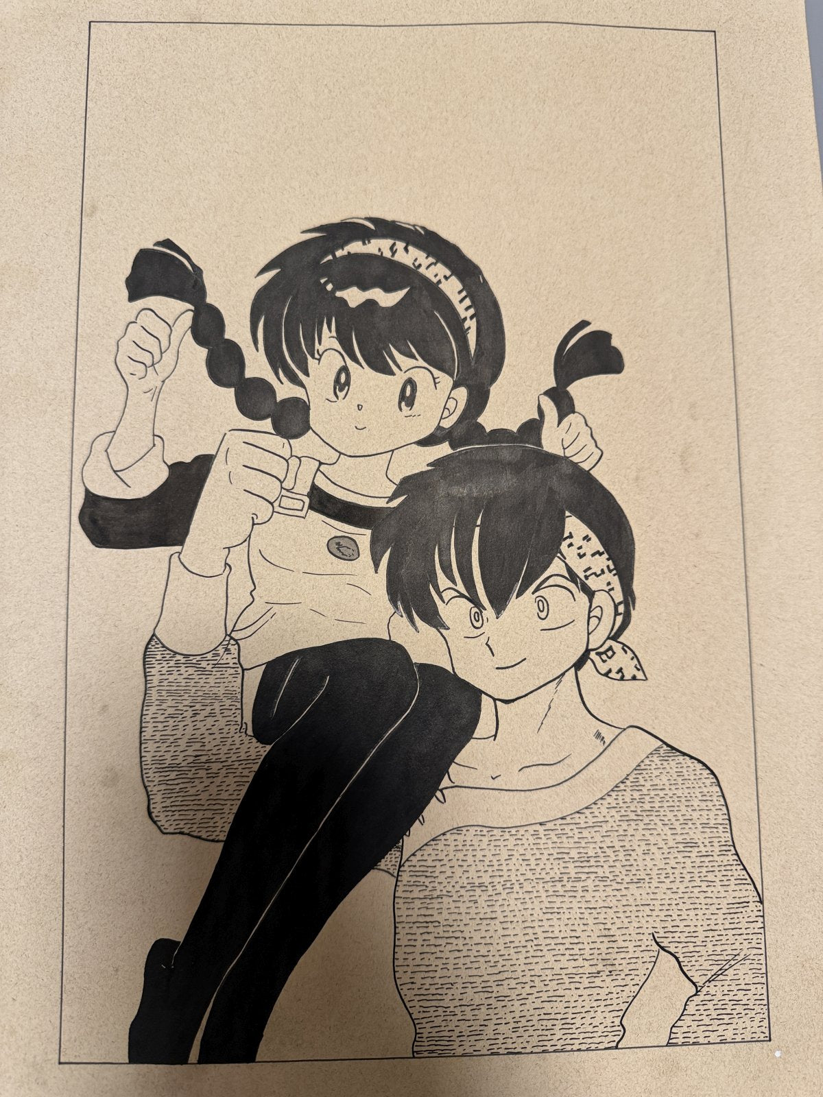 Close-up ink brushwork detail of Ranma Scene | Showa Manuscript Study