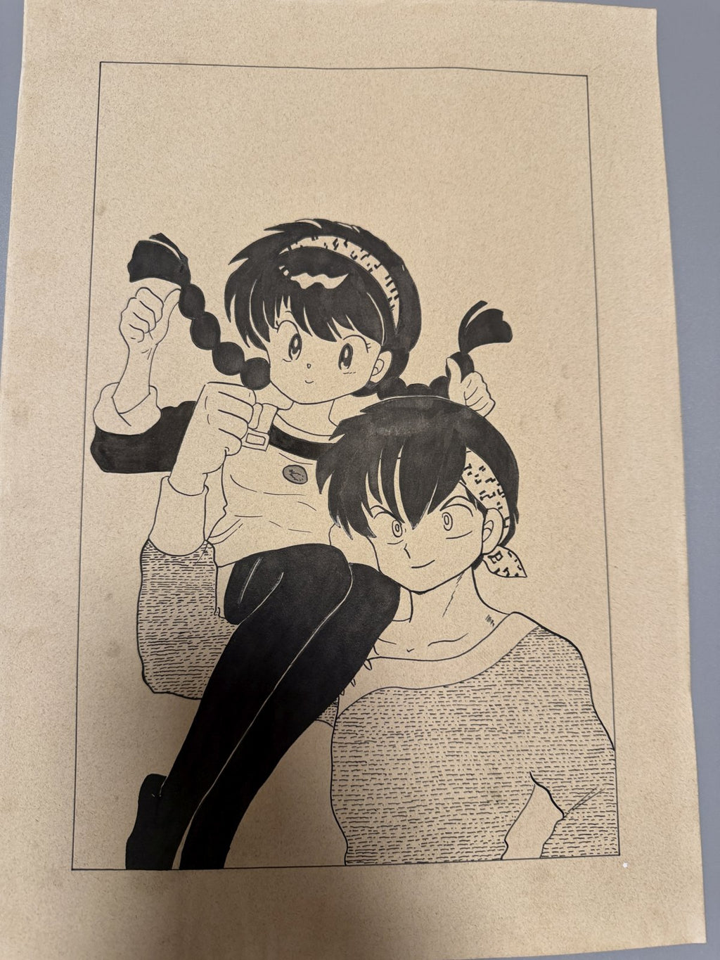 Character detail from Ranma Scene | Hand-Drawn on Aged Paper