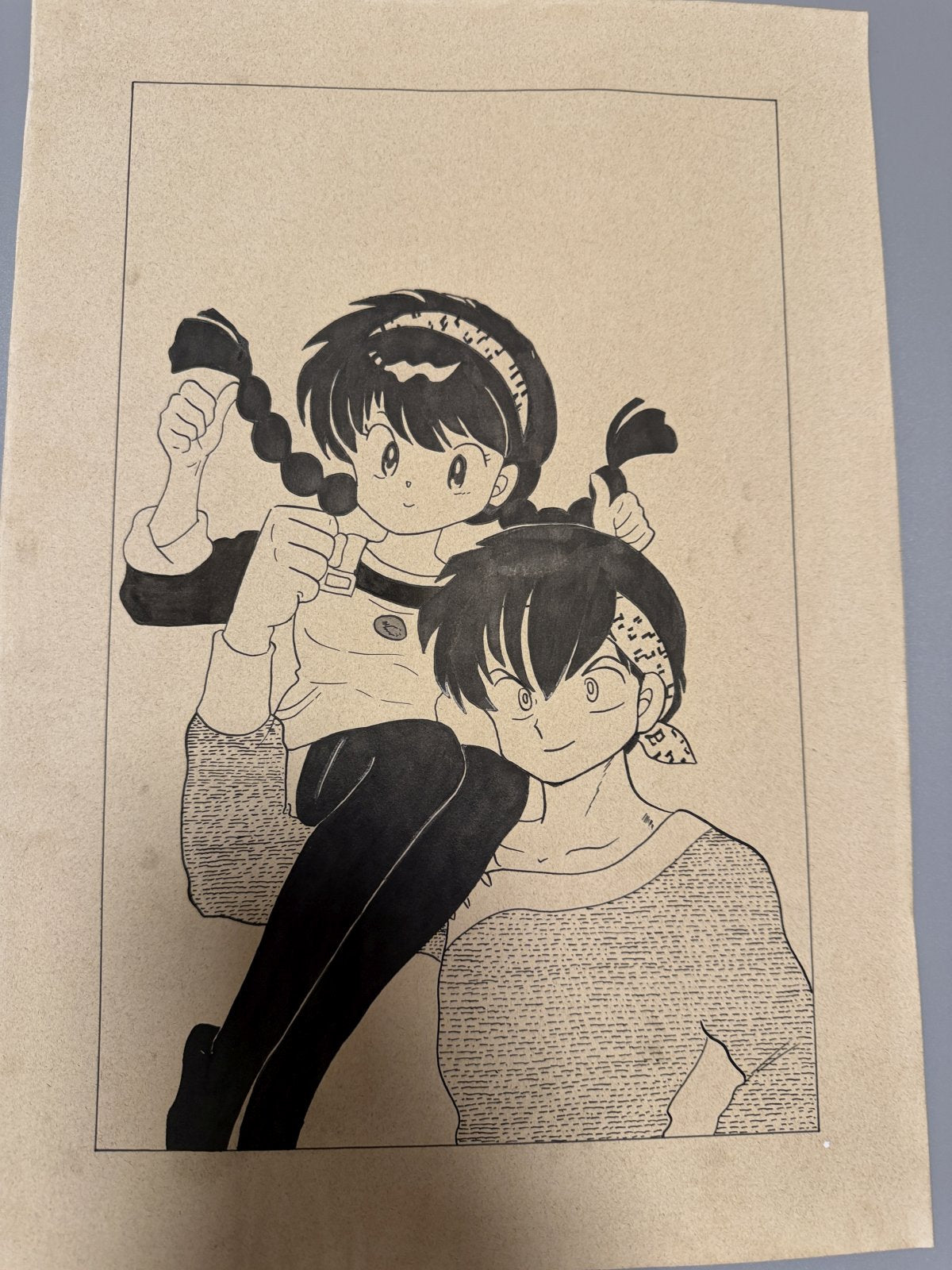 Character detail from Ranma Scene | Hand-Drawn on Aged Paper
