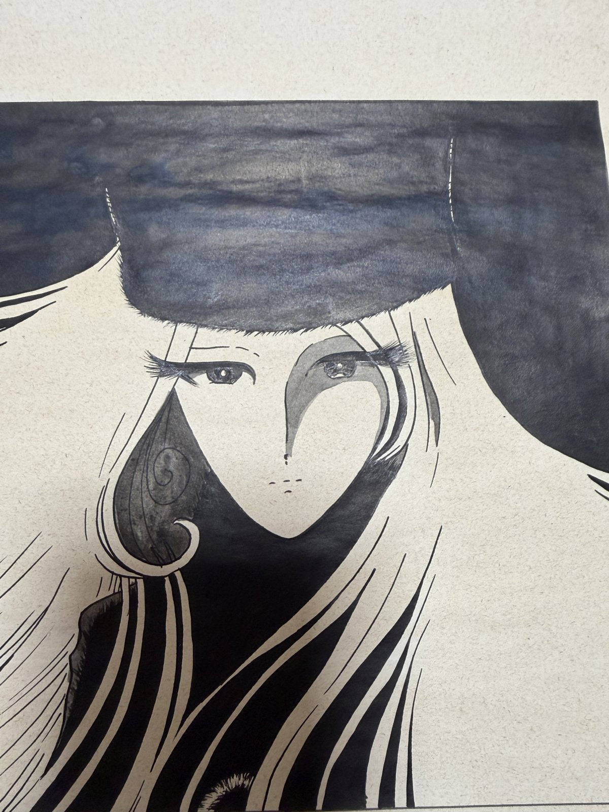 Character detail from Galaxy Express 999 Scene | Hand-Drawn on Aged Paper