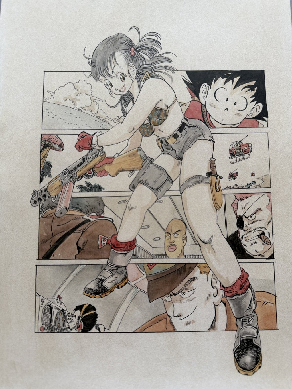 Close-up ink brushwork detail of Goku Scene Piccolo Scene | Showa Manuscript Study