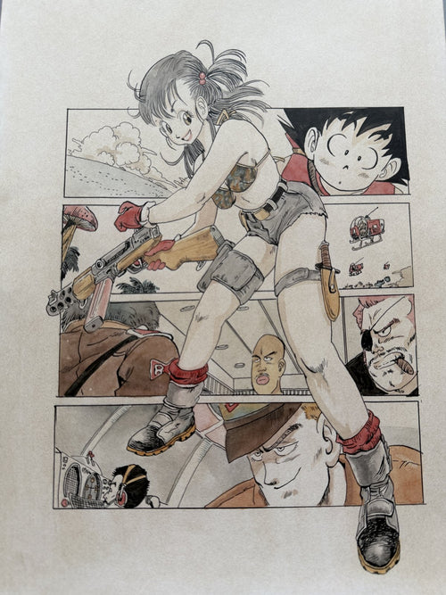 Close-up ink brushwork detail of Goku Scene Piccolo Scene | Showa Manuscript Study