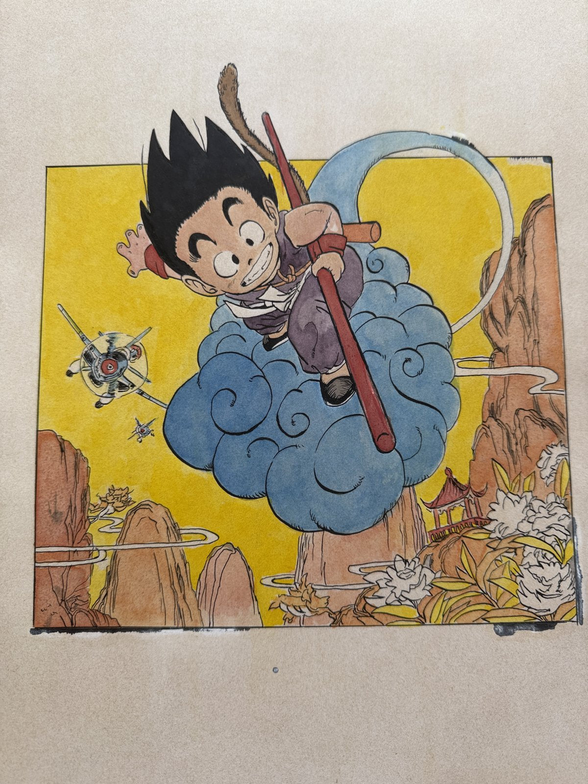 Close-up ink brushwork detail of Dragon Ball Scene | Showa Manuscript Study