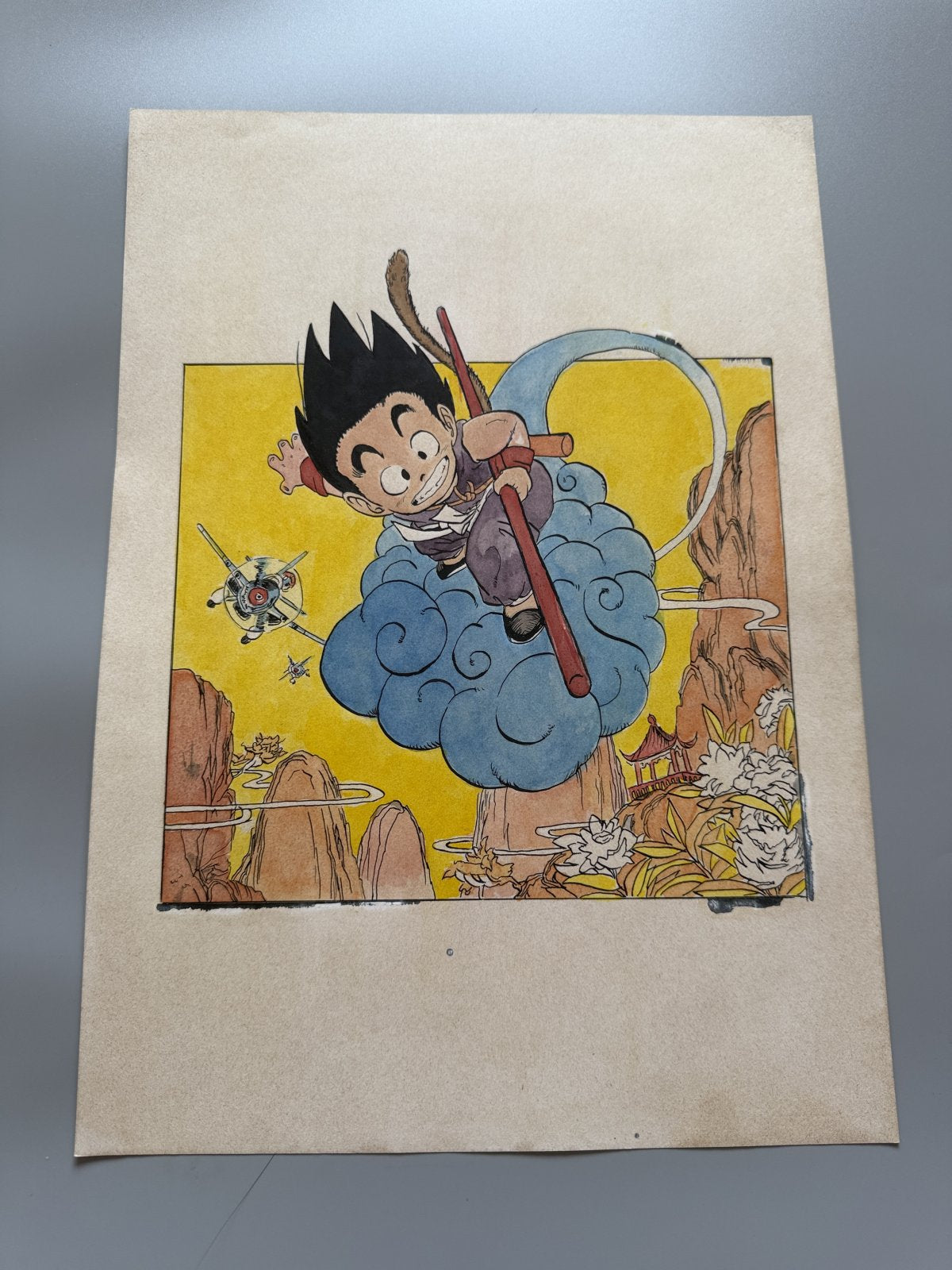 Character detail from Dragon Ball Scene | Hand-Drawn on Aged Paper