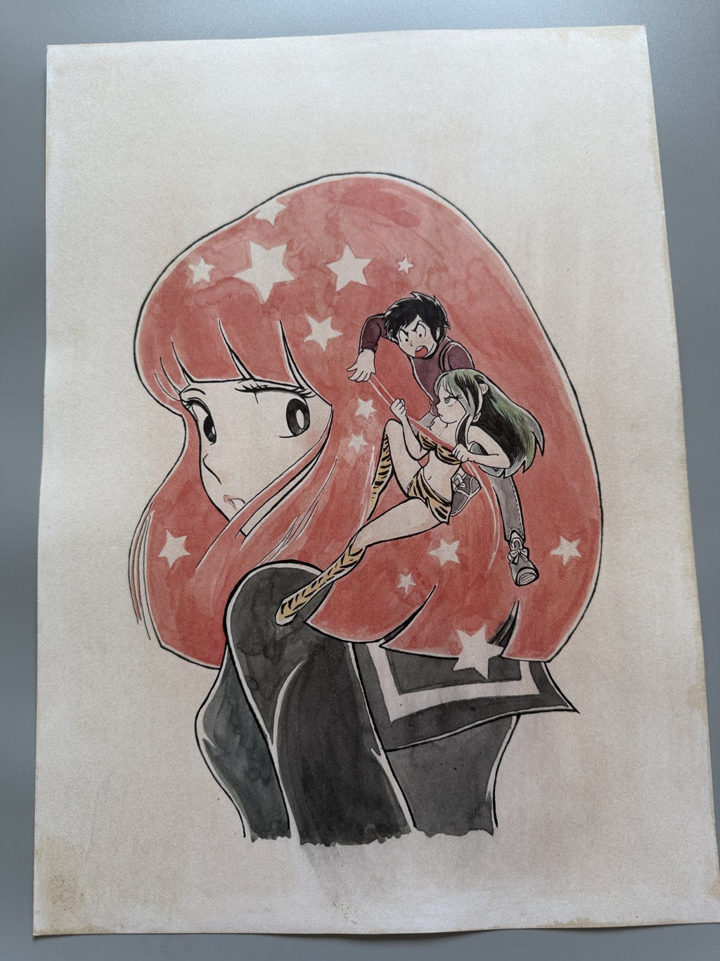 Close-up ink brushwork detail of Urusei Yatsura Scene | Showa Manuscript Study