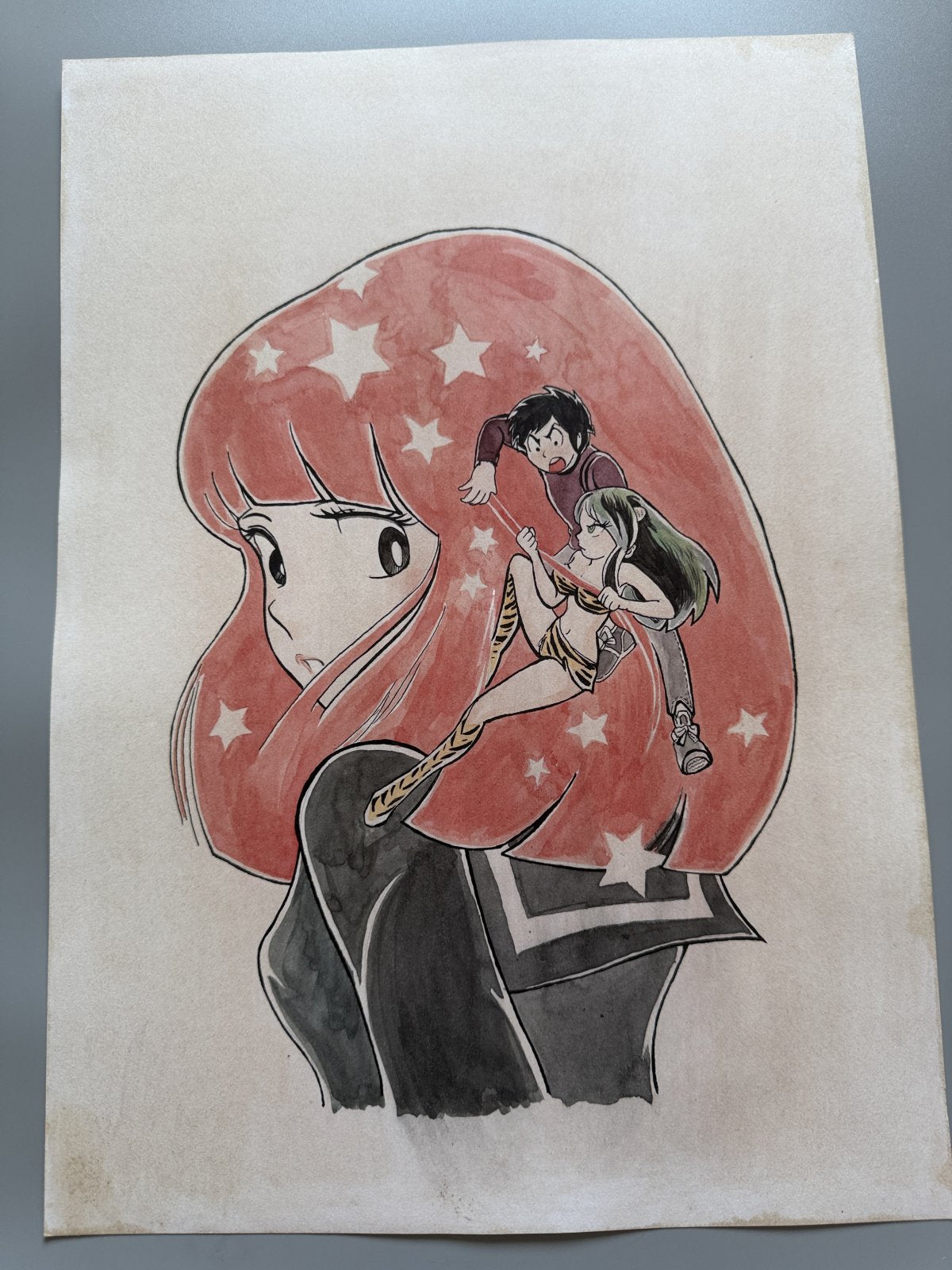 Close-up ink brushwork detail of Urusei Yatsura Scene | Showa Manuscript Study