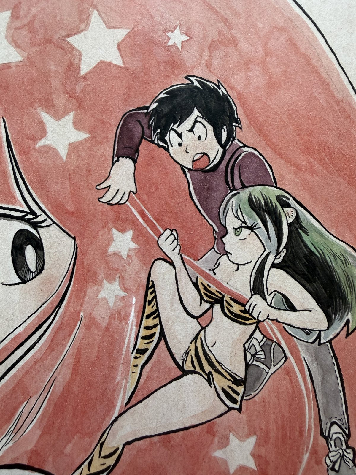 Character detail from Urusei Yatsura Scene | Hand-Drawn on Aged Paper