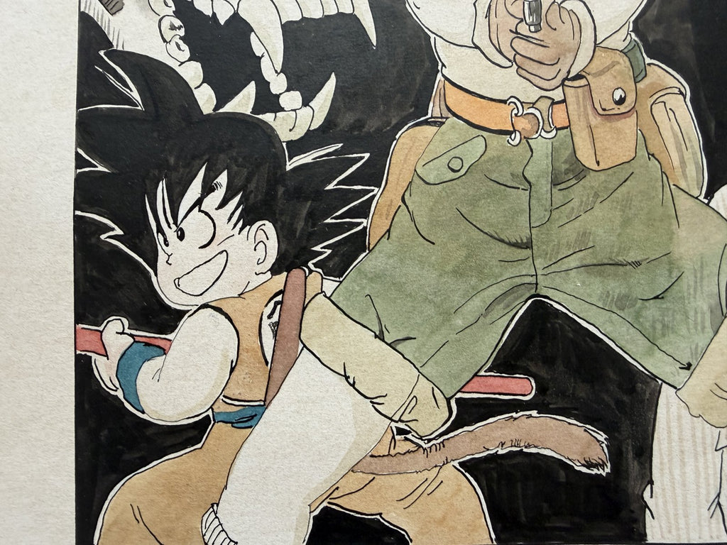 Character detail from Dragon Ball Scene | Hand-Drawn on Aged Paper