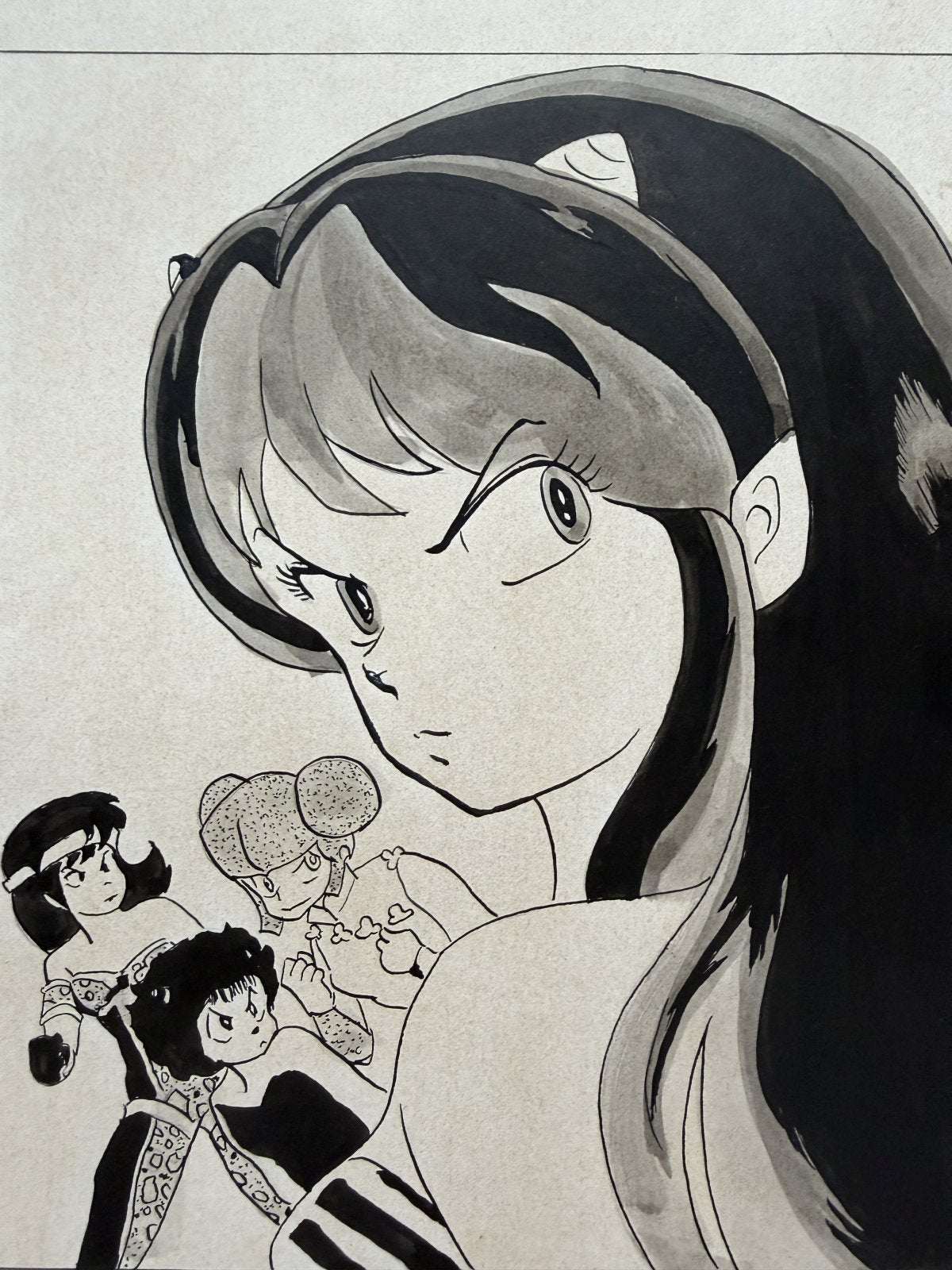 Close-up ink brushwork detail of Urusei Yatsura Scene | Showa Manuscript Study
