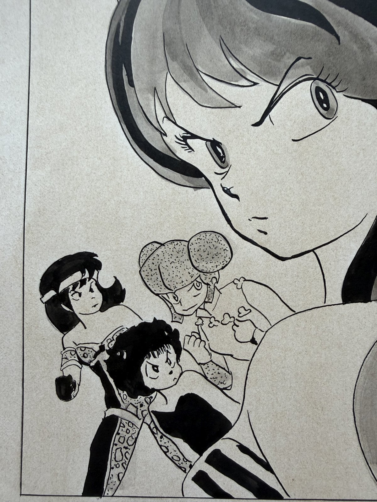 Character detail from Urusei Yatsura Scene | Hand-Drawn on Aged Paper
