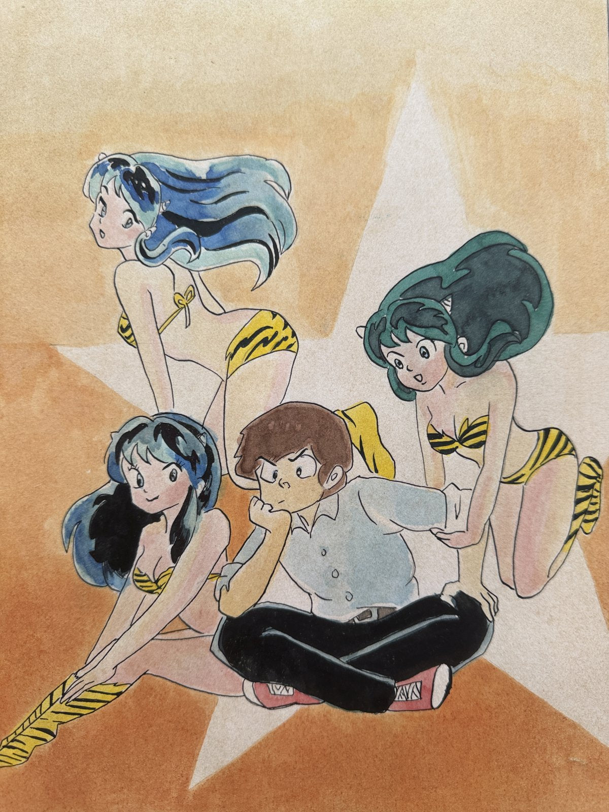 Close-up ink brushwork detail of Urusei Yatsura Scene | Showa Manuscript Study