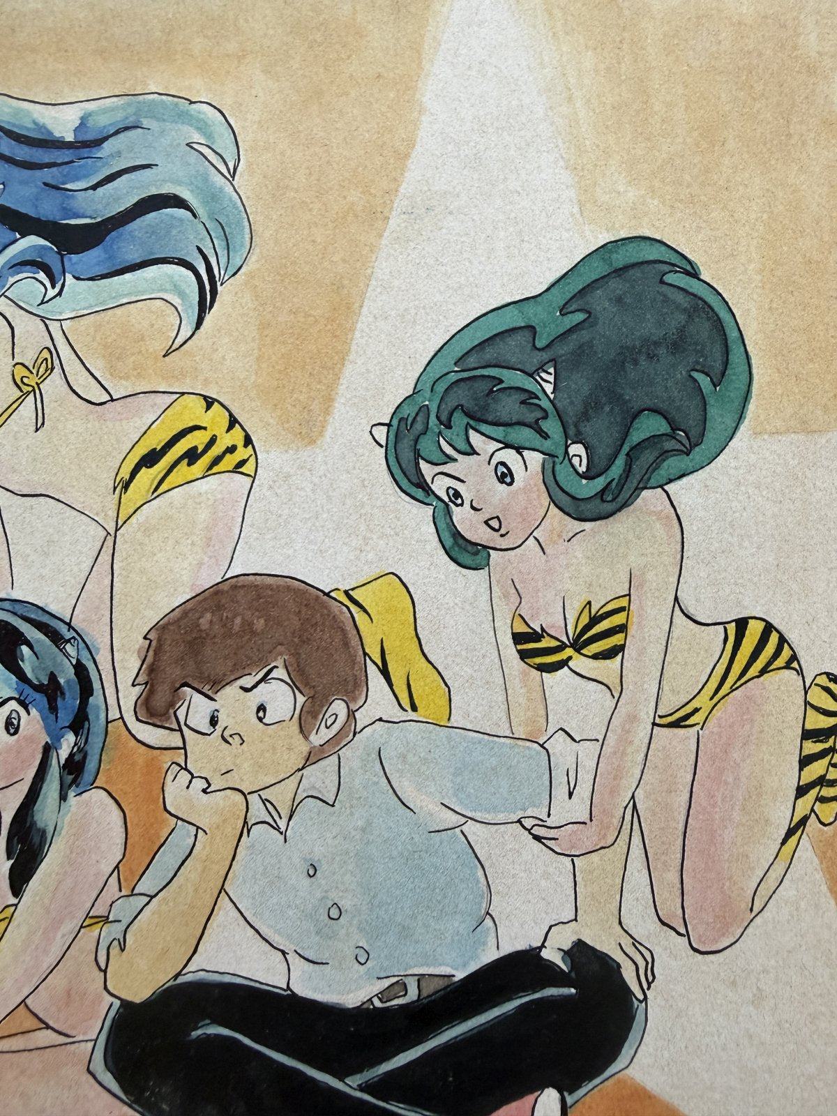 Character detail from Urusei Yatsura Scene | Hand-Drawn on Aged Paper