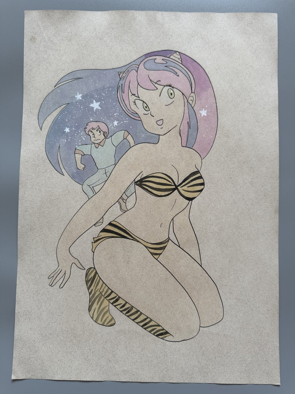 Close-up ink brushwork detail of Urusei Yatsura Scene | Showa Manuscript Study