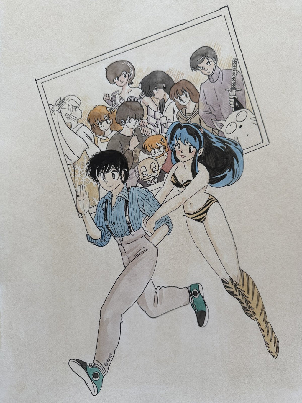 Rumiko Takahashi Urusei Yatsura Scene | Douga-Style Hand-Drawn Vintage Manga Art