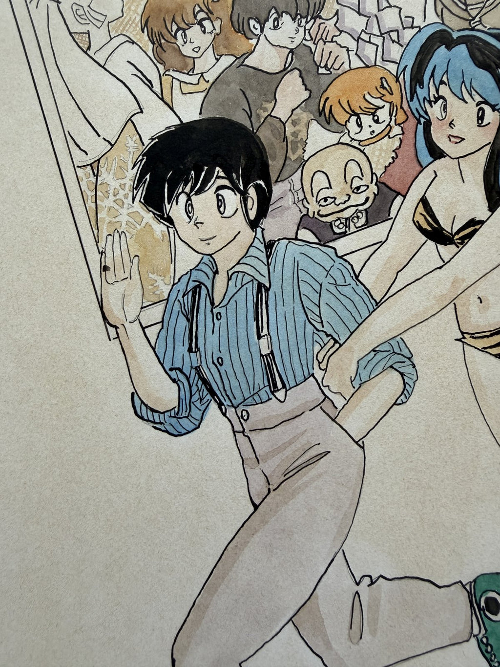 Character detail from Urusei Yatsura Scene | Hand-Drawn on Aged Paper