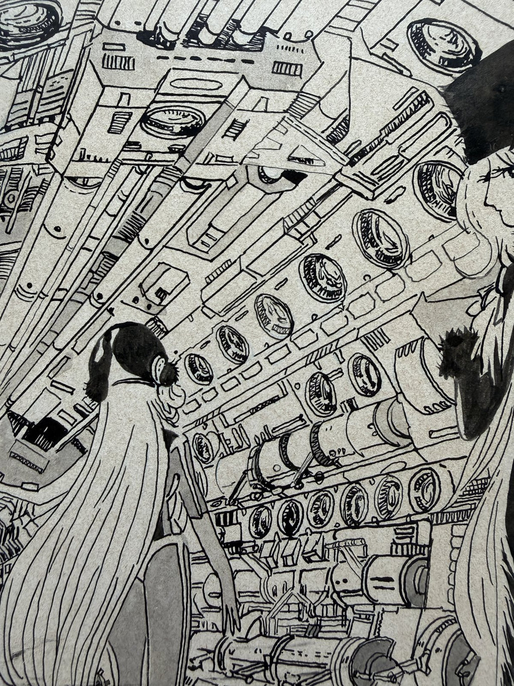 Character detail from Galaxy Express 999 Scene | Hand-Drawn on Aged Paper