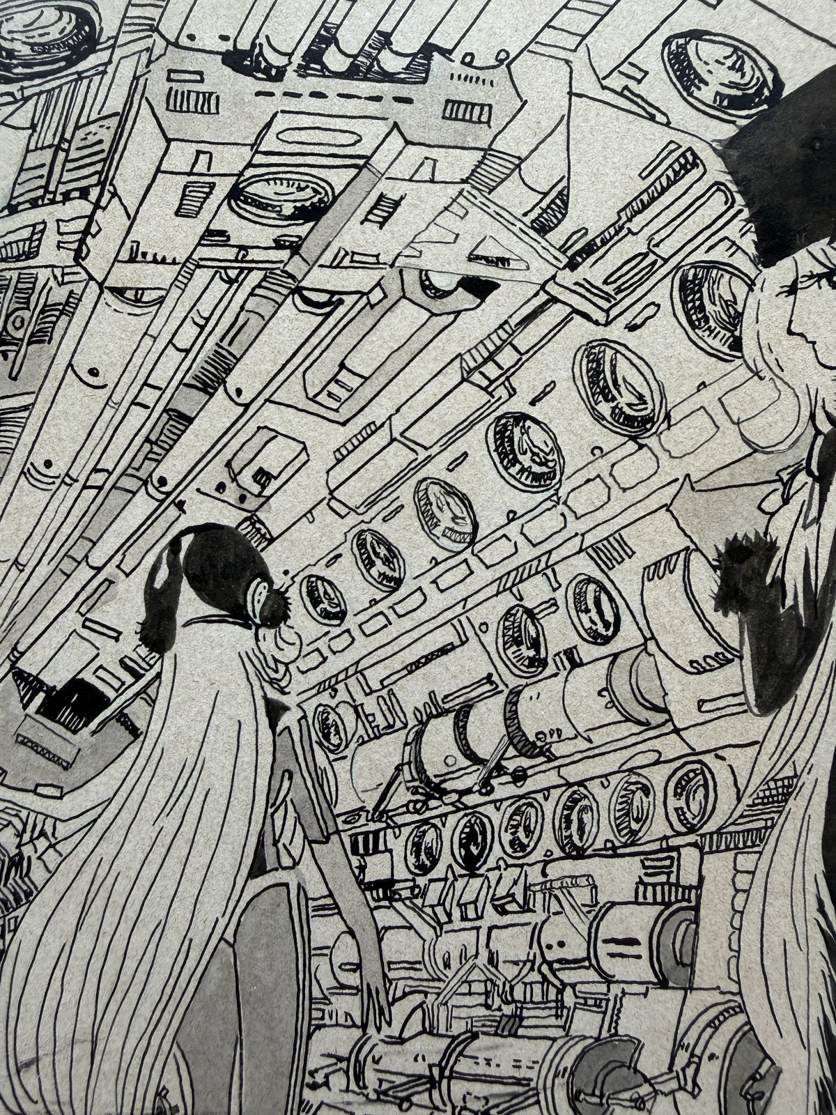 Character detail from Galaxy Express 999 Scene | Hand-Drawn on Aged Paper
