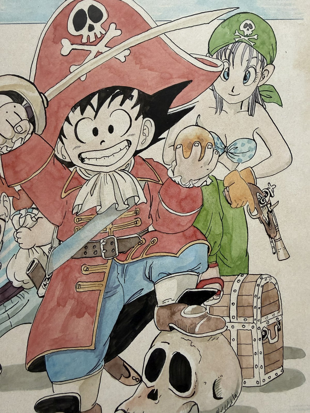 Character detail from Dragon Ball Scene | Hand-Drawn on Aged Paper