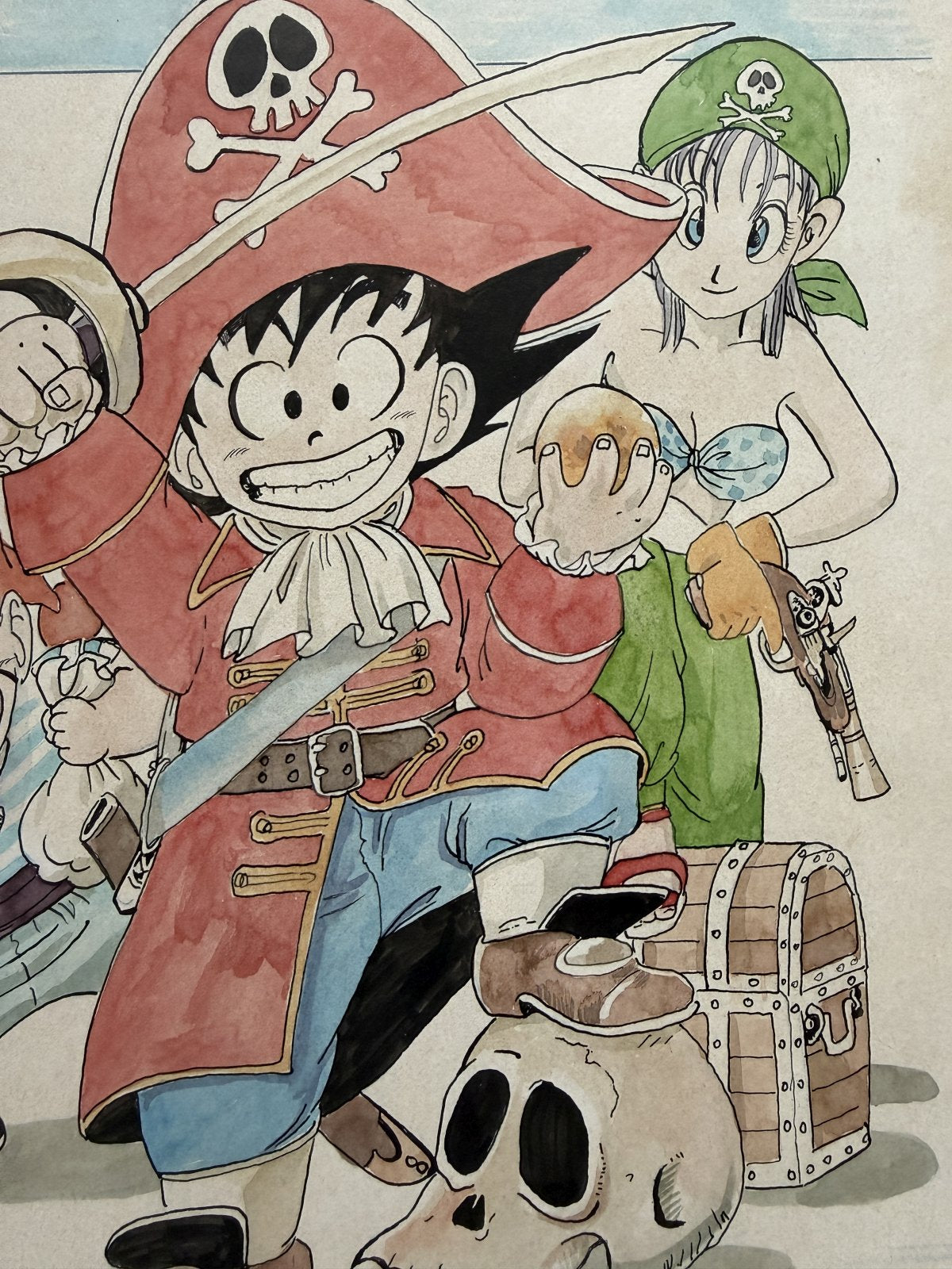 Character detail from Dragon Ball Scene | Hand-Drawn on Aged Paper