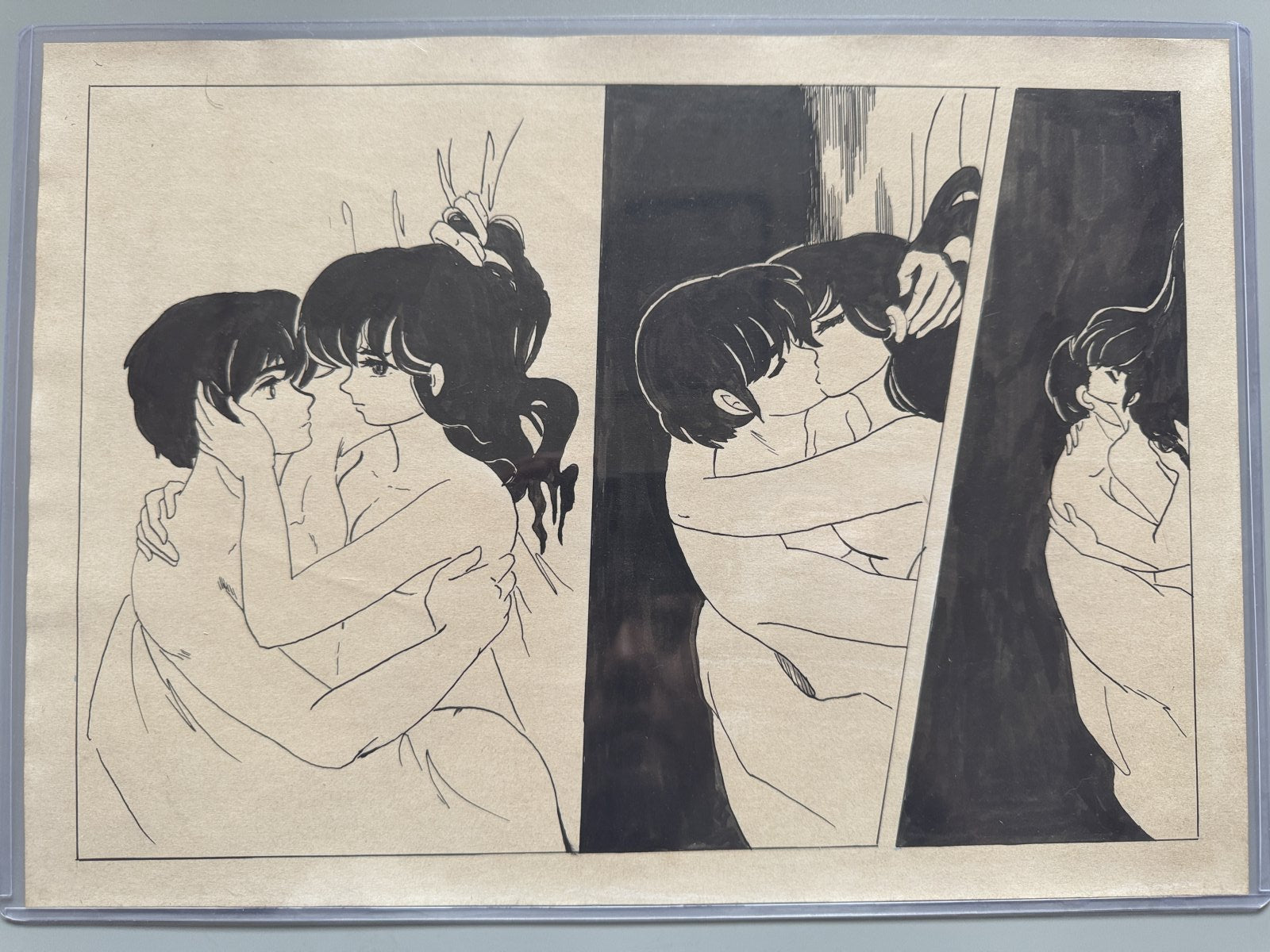 Close-up ink brushwork detail of Maison Ikkoku Scene | Showa Manuscript Study