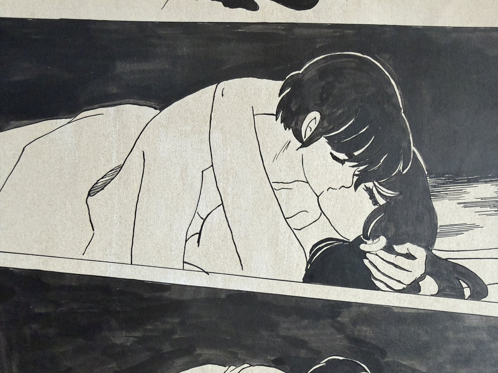Character detail from Maison Ikkoku Scene | Hand-Drawn on Aged Paper