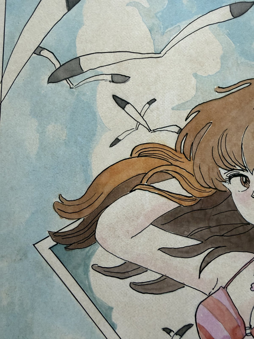 Character detail from Kyoko Portrait | Hand-Drawn on Aged Paper