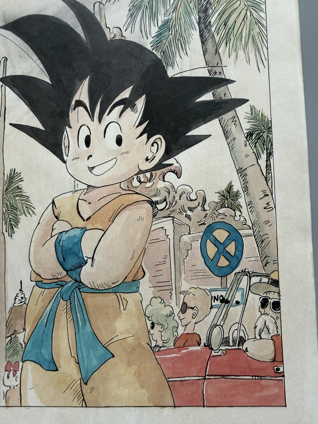 Character detail from Dragon Ball Scene | Hand-Drawn on Aged Paper