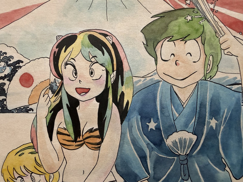 Character detail from Urusei Yatsura Scene | Hand-Drawn on Aged Paper