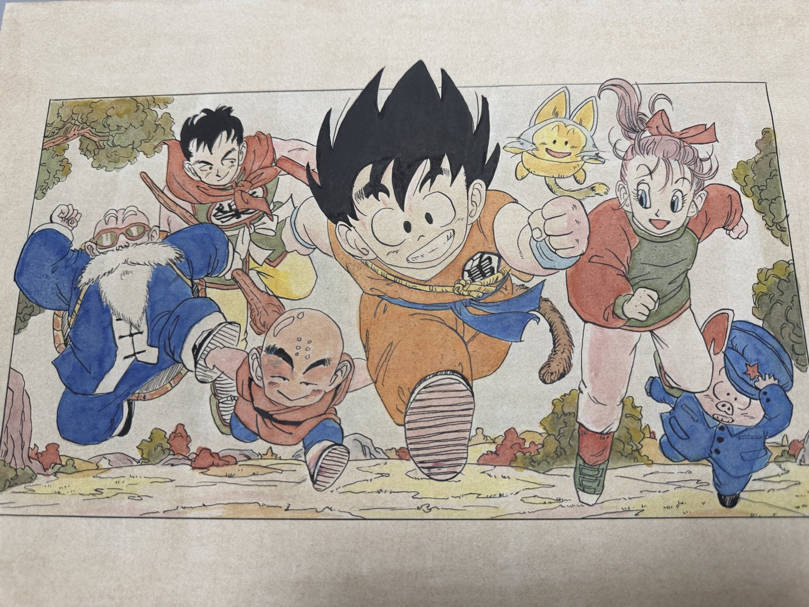 Character detail from Dragon Ball Scene | Hand-Drawn on Aged Paper