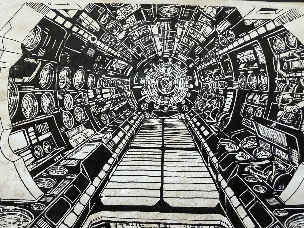Character detail from Galaxy Express 999 Scene | Hand-Drawn on Aged Paper