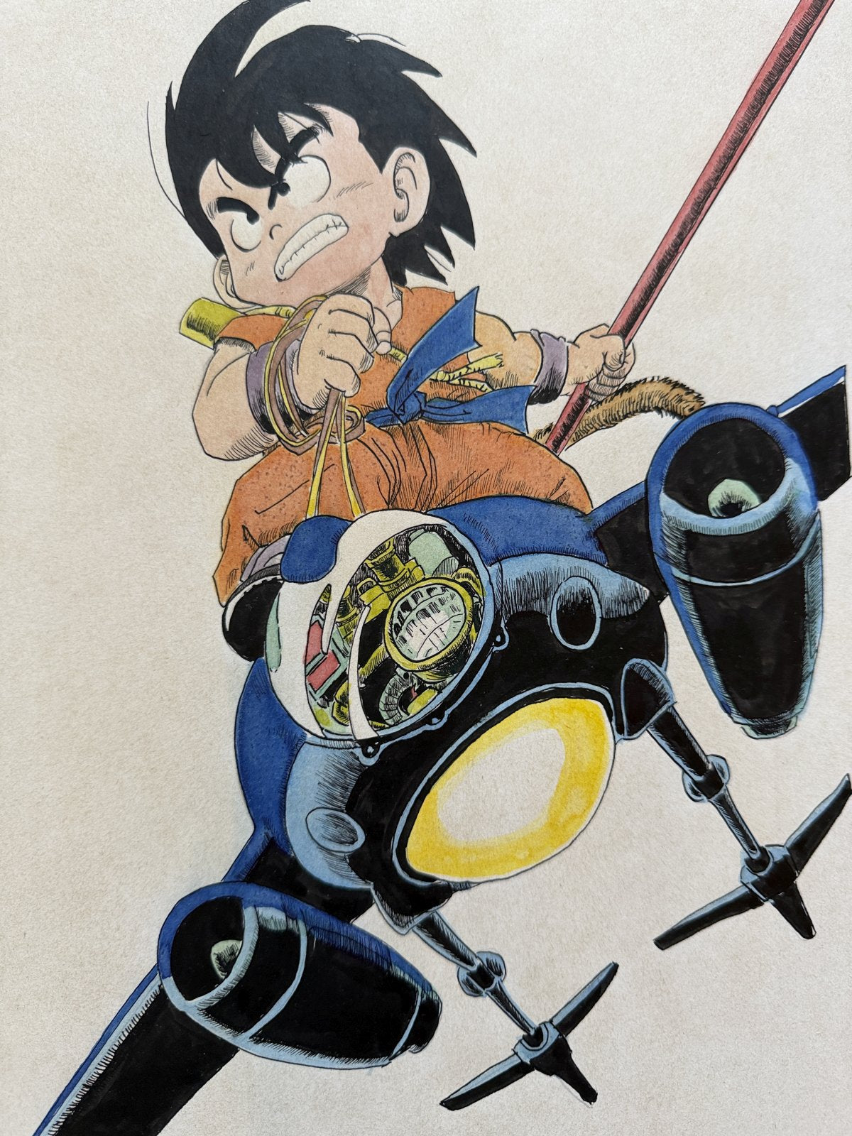 Character detail from Dragon Ball Scene | Hand-Drawn on Aged Paper