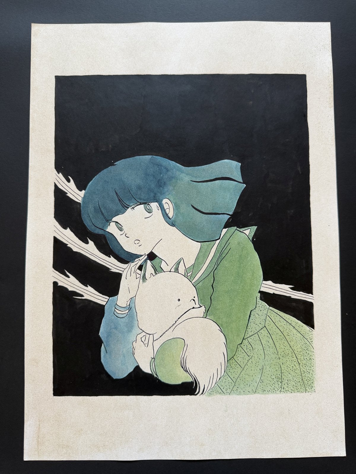 Close-up ink brushwork detail of Kyoko Portrait | Showa Manuscript Study