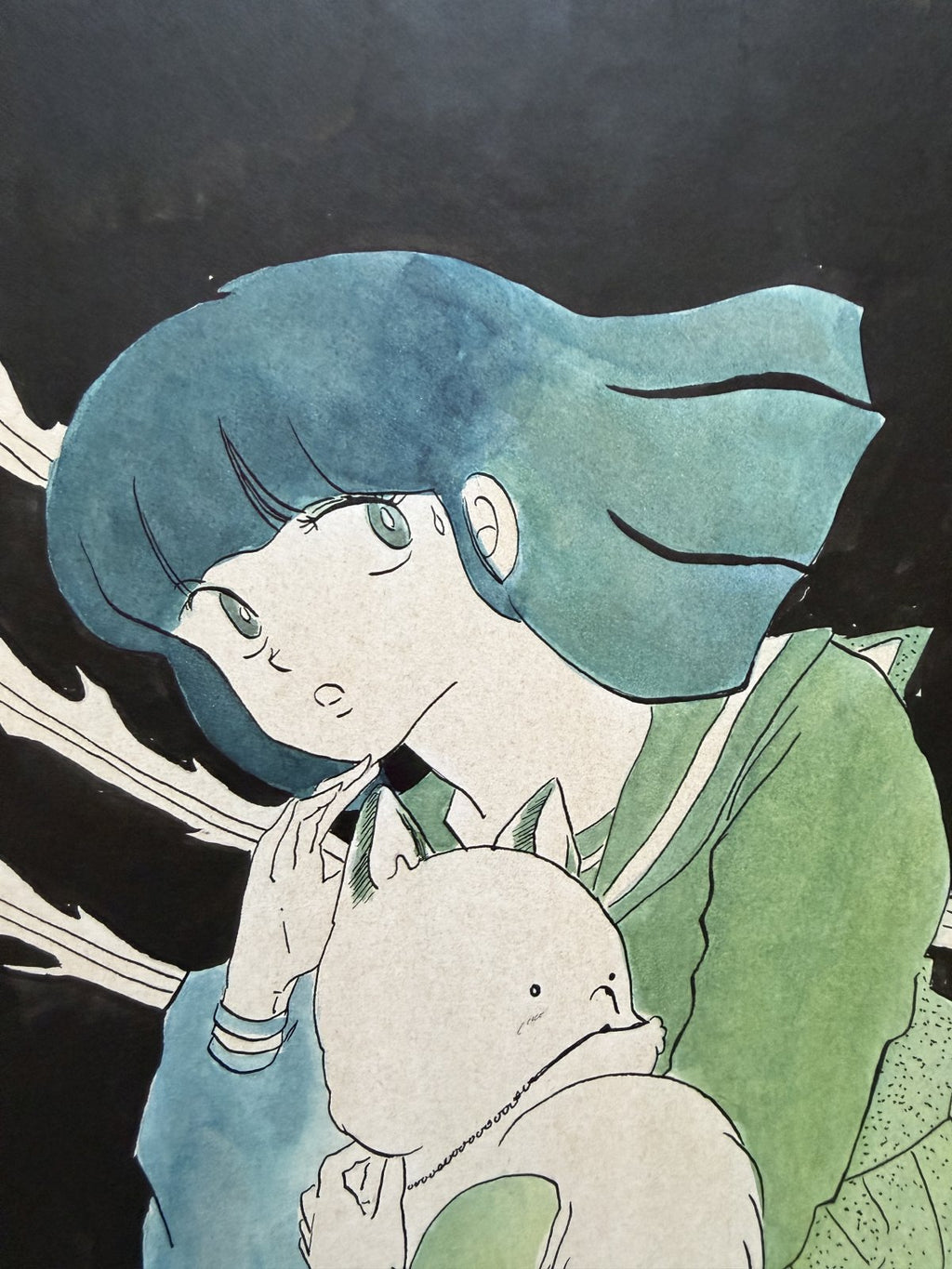 Character detail from Kyoko Portrait | Hand-Drawn on Aged Paper