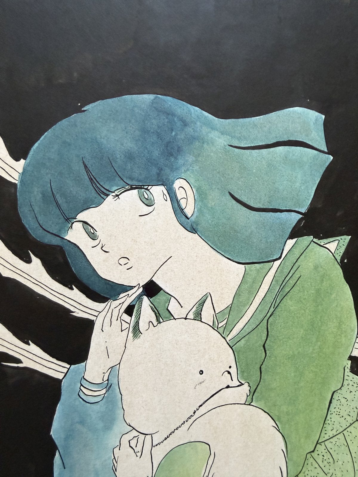 Character detail from Kyoko Portrait | Hand-Drawn on Aged Paper