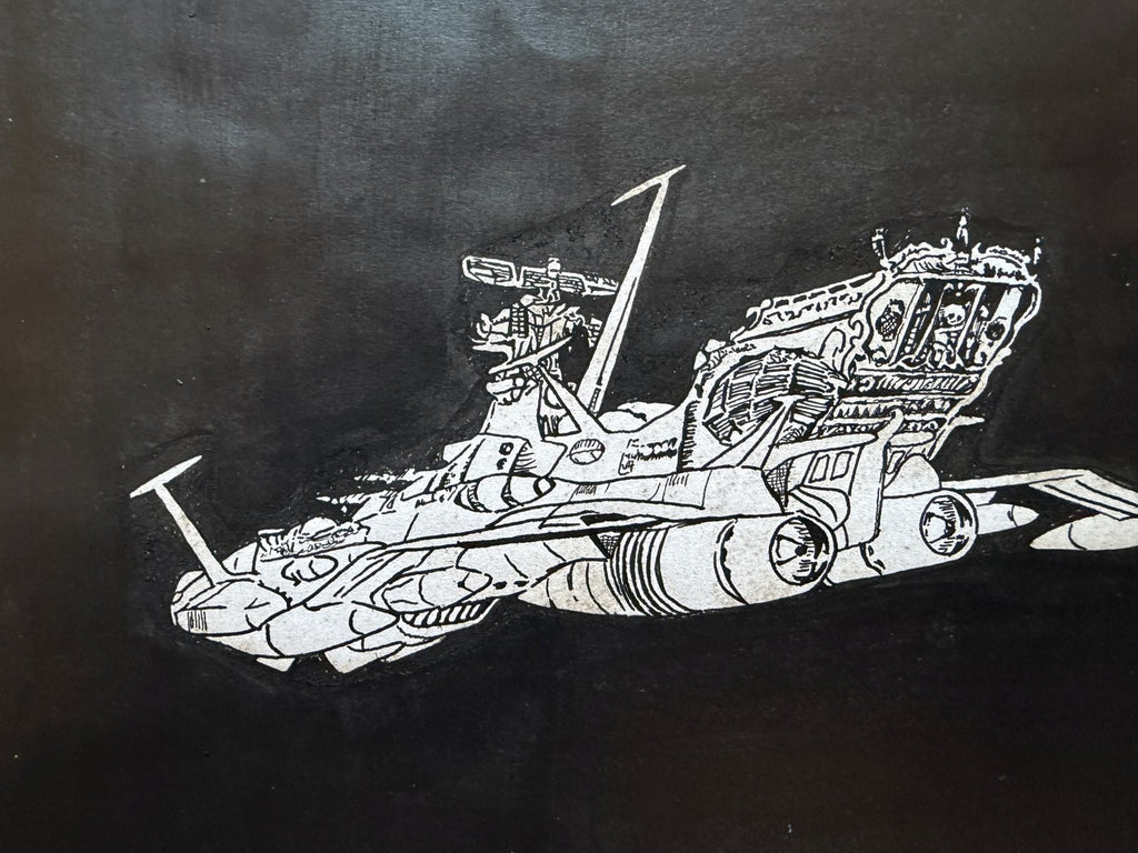 Character detail from Galaxy Express 999 Scene | Hand-Drawn on Aged Paper