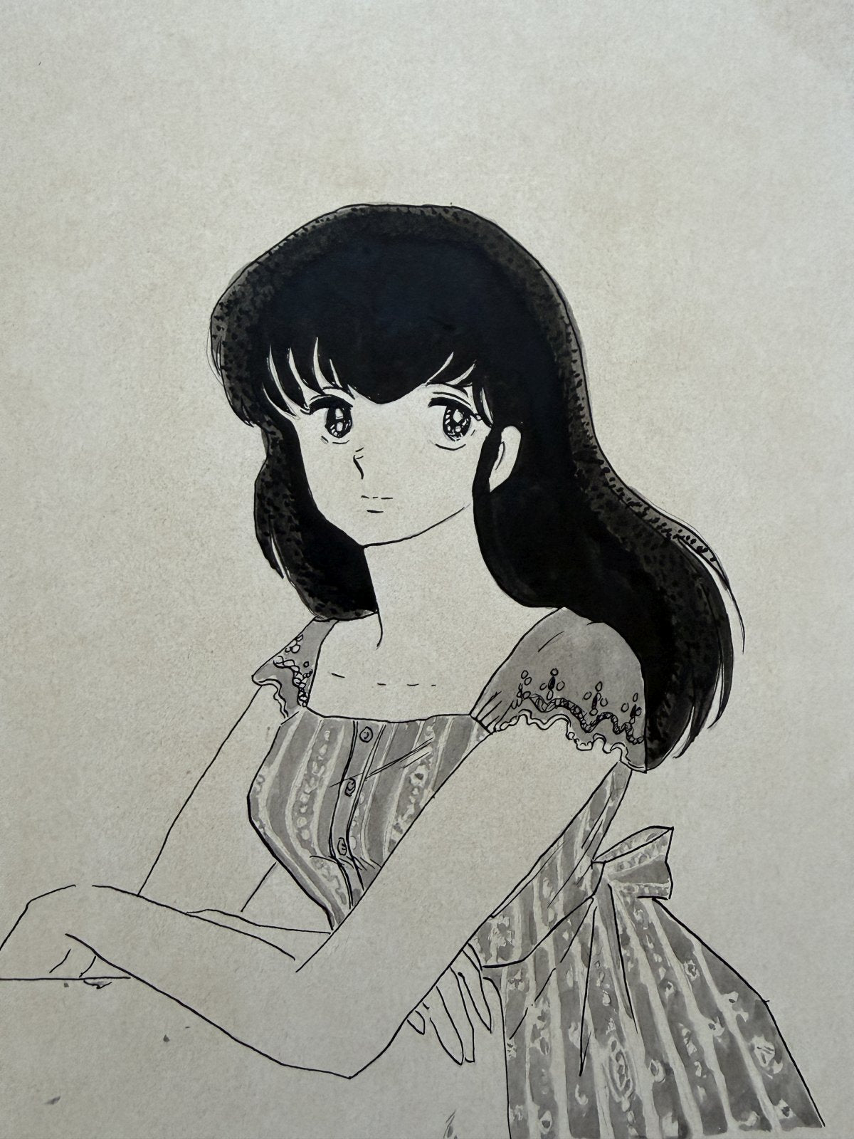 Close-up ink brushwork detail of Maison Ikkoku Scene | Showa Manuscript Study