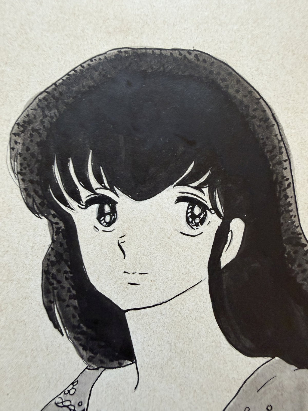 Character detail from Maison Ikkoku Scene | Hand-Drawn on Aged Paper