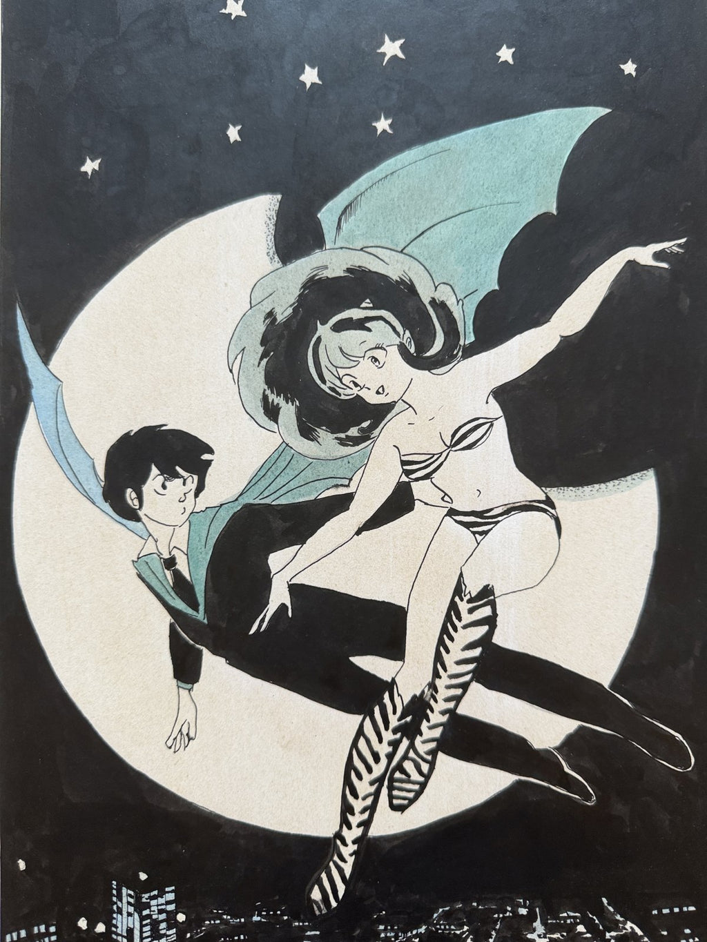 Close-up ink brushwork detail of Urusei Yatsura Scene | Showa Manuscript Study