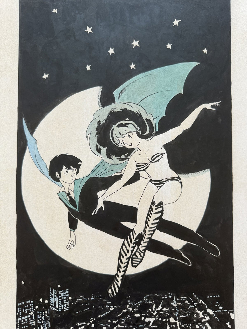 Character detail from Urusei Yatsura Scene | Hand-Drawn on Aged Paper