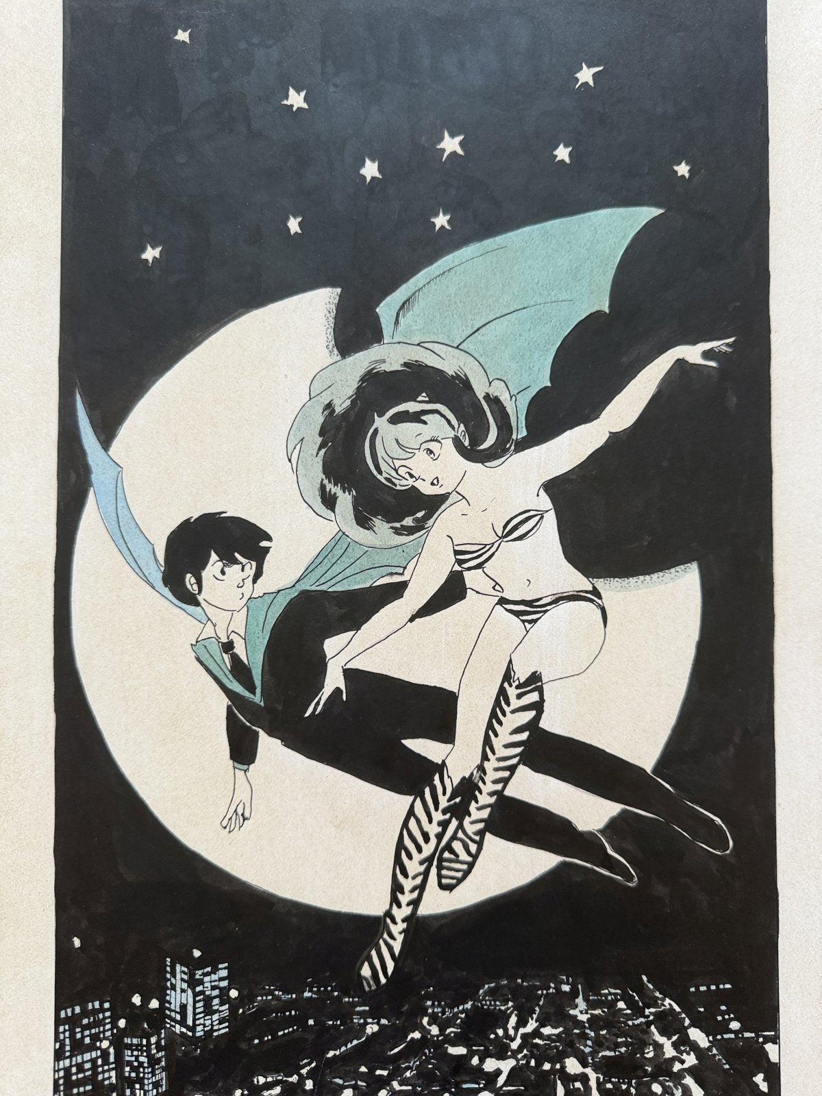 Character detail from Urusei Yatsura Scene | Hand-Drawn on Aged Paper