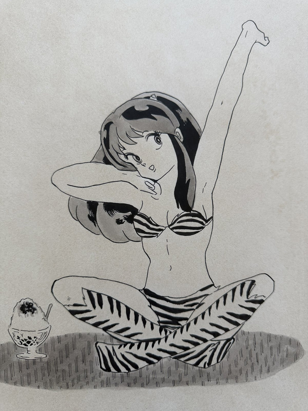 Close-up ink brushwork detail of Urusei Yatsura Scene | Showa Manuscript Study