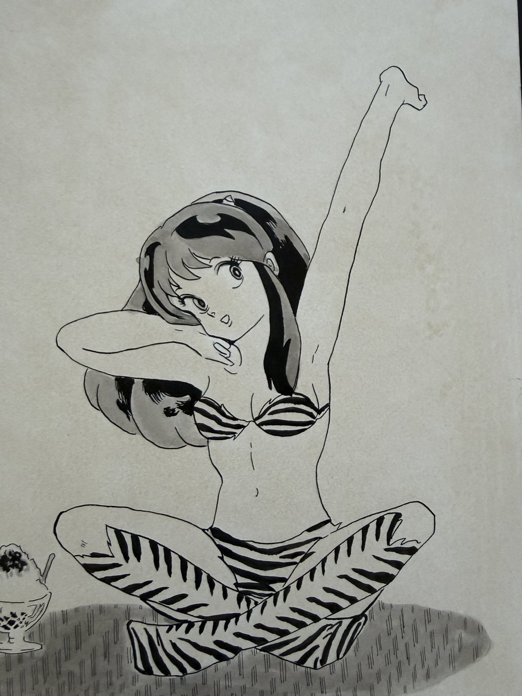 Character detail from Urusei Yatsura Scene | Hand-Drawn on Aged Paper