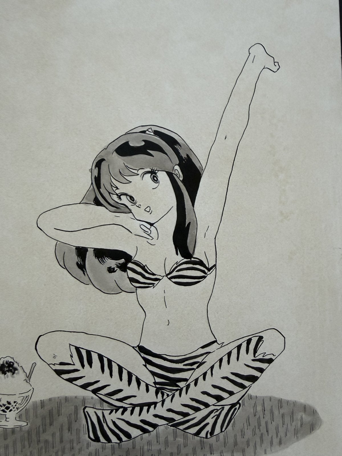 Character detail from Urusei Yatsura Scene | Hand-Drawn on Aged Paper
