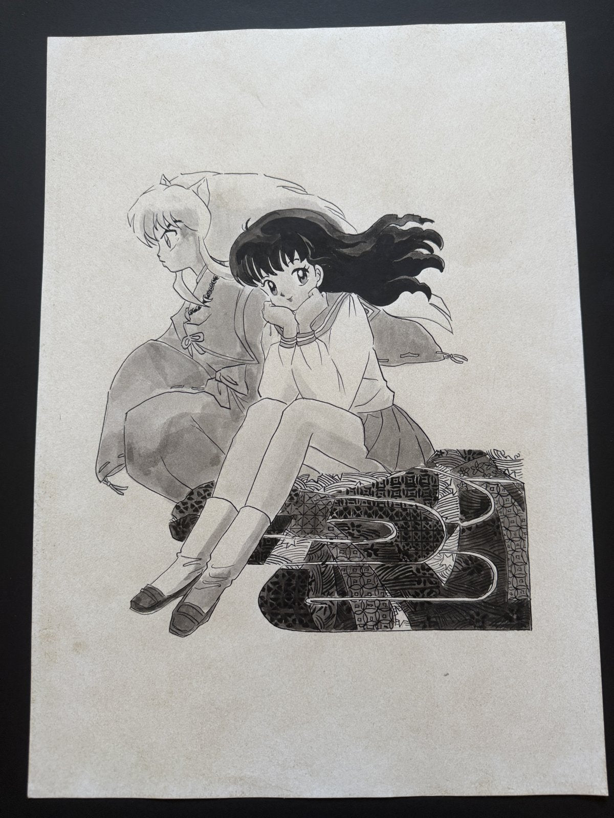 Close-up ink brushwork detail of Inuyasha Scene | Showa Manuscript Study