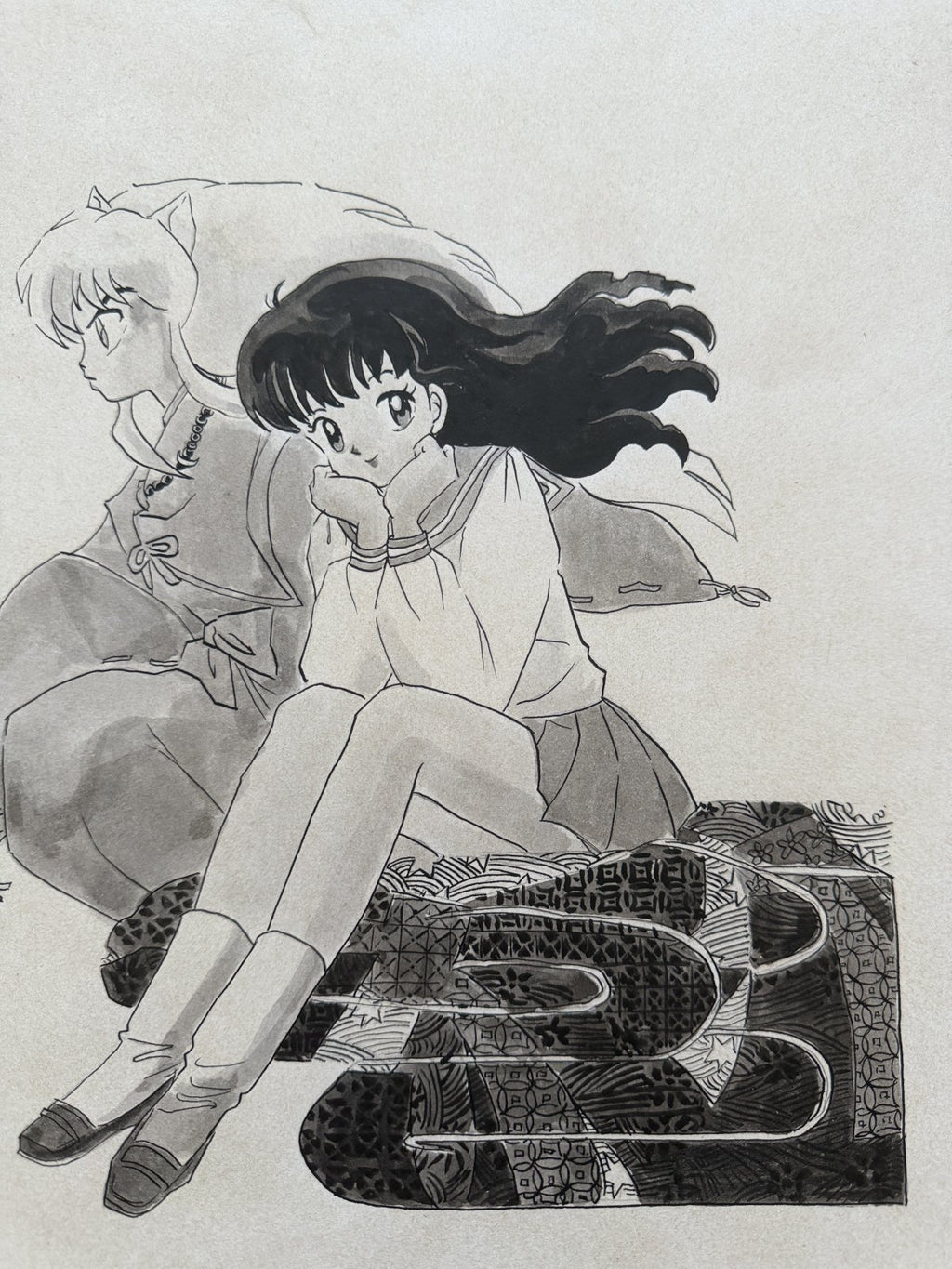 Character detail from Inuyasha Scene | Hand-Drawn on Aged Paper